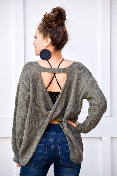 Everything I Need Olive Crossed Back Sweater - #shop_name