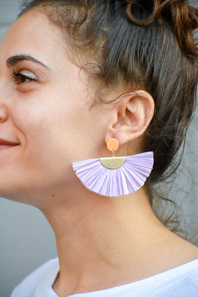 Farrah Lavander Fan Earrings - Purple Dot Fashion