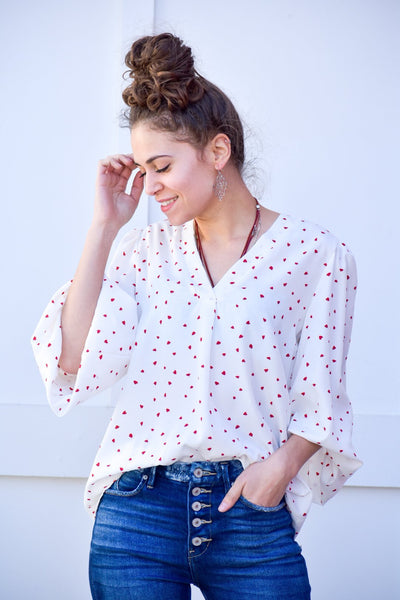 I Am Yours White Blouse With Hearts - Purple Dot Fashion