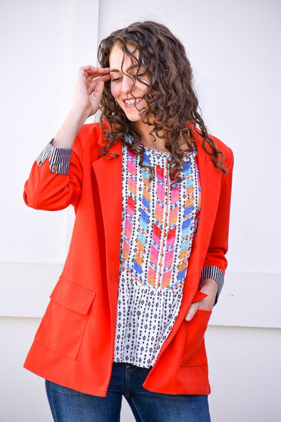 Melanie Tomato Red Blazer Jacket - Purple Dot Fashion