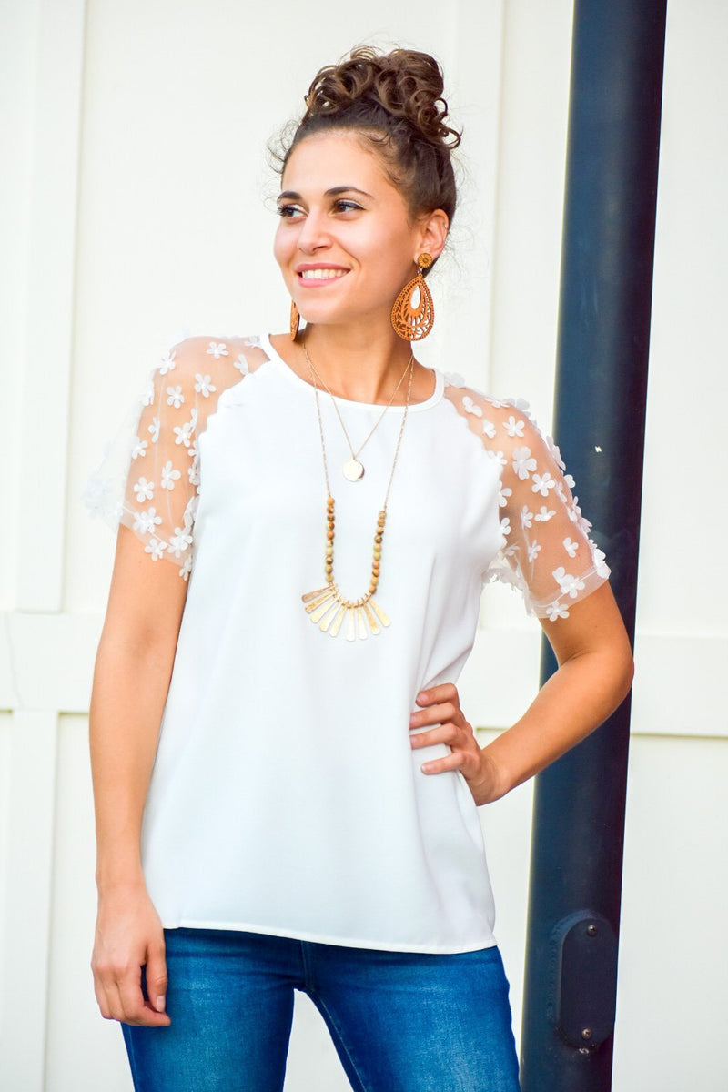 Sweet Rain White Flower Blouse – Purple Dot Fashion