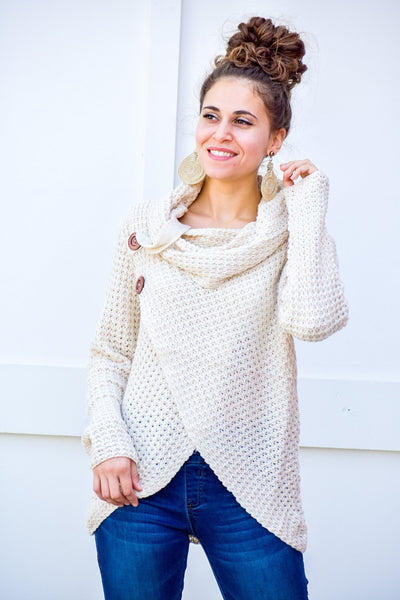 Brave Cross Over Cream Knit Sweater - #shop_name