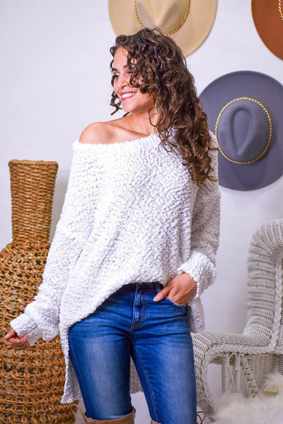 Fancy Like Soft White Popcorn Knit Sweater - #shop_name
