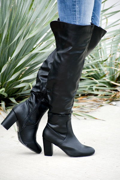 Faux Leather Over The Knee Boots - #shop_name