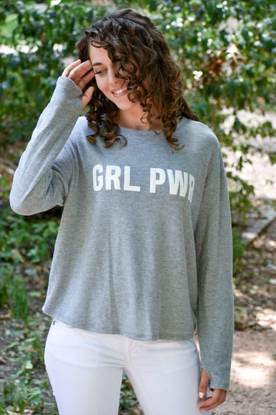 GRL PWR Light Grey Soft Sweater - Purple Dot Fashion