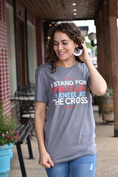 I Stand For The Flag & Kneel At The Cross - Graphic Tee - Purple Dot Fashion