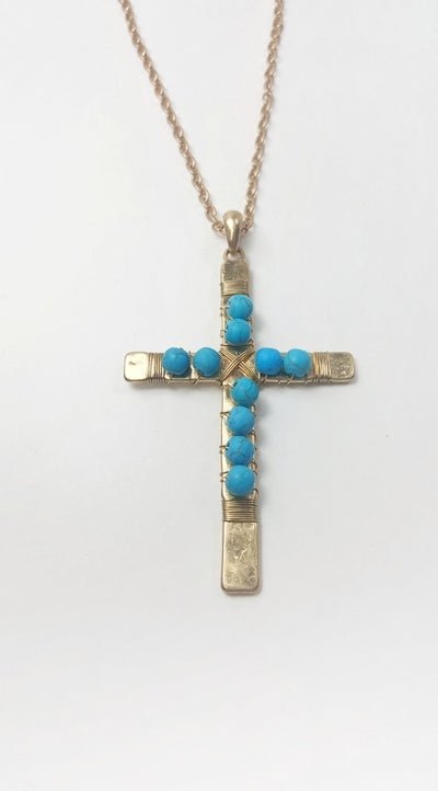 Tellies Turquoise Cross Necklace and Earrings Set - Purple Dot Fashion