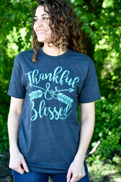 Thankful & Blessed Tee - Charcoal - Purple Dot Fashion