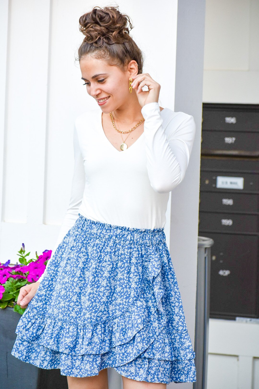 floral print mini skirt blue