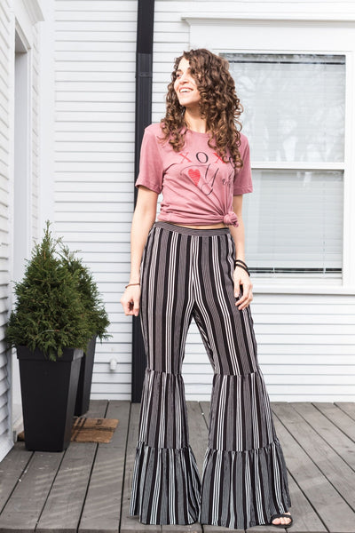 Where Would I Be Black And White Striped Flared Pants - Purple Dot Fashion