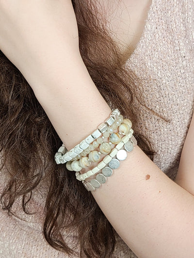 White Earth Beads Bracelets Set - #shop_name